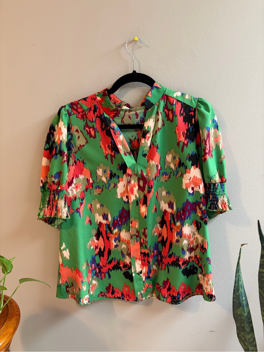 Vibrant Multicolor Floral Print Green Blouse